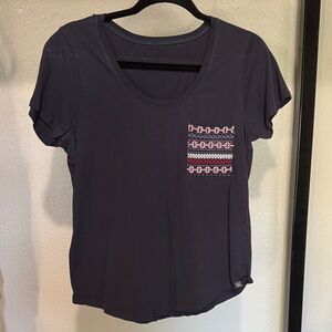 Women's Short-Sleeve Navy Pocket Tee with Patterned Accent